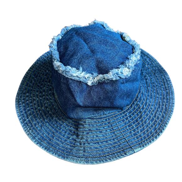 Vintage Denim Blue Jean Fringe Bucket Hat 90’s Y2K - Picture 3 of 5